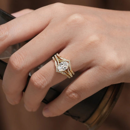 2pcs Oval-cut Lab Grown Diamond Gold Ring set-Tindra