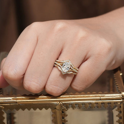 2pcs Oval-cut Lab Grown Diamond Gold Ring set-Tindra