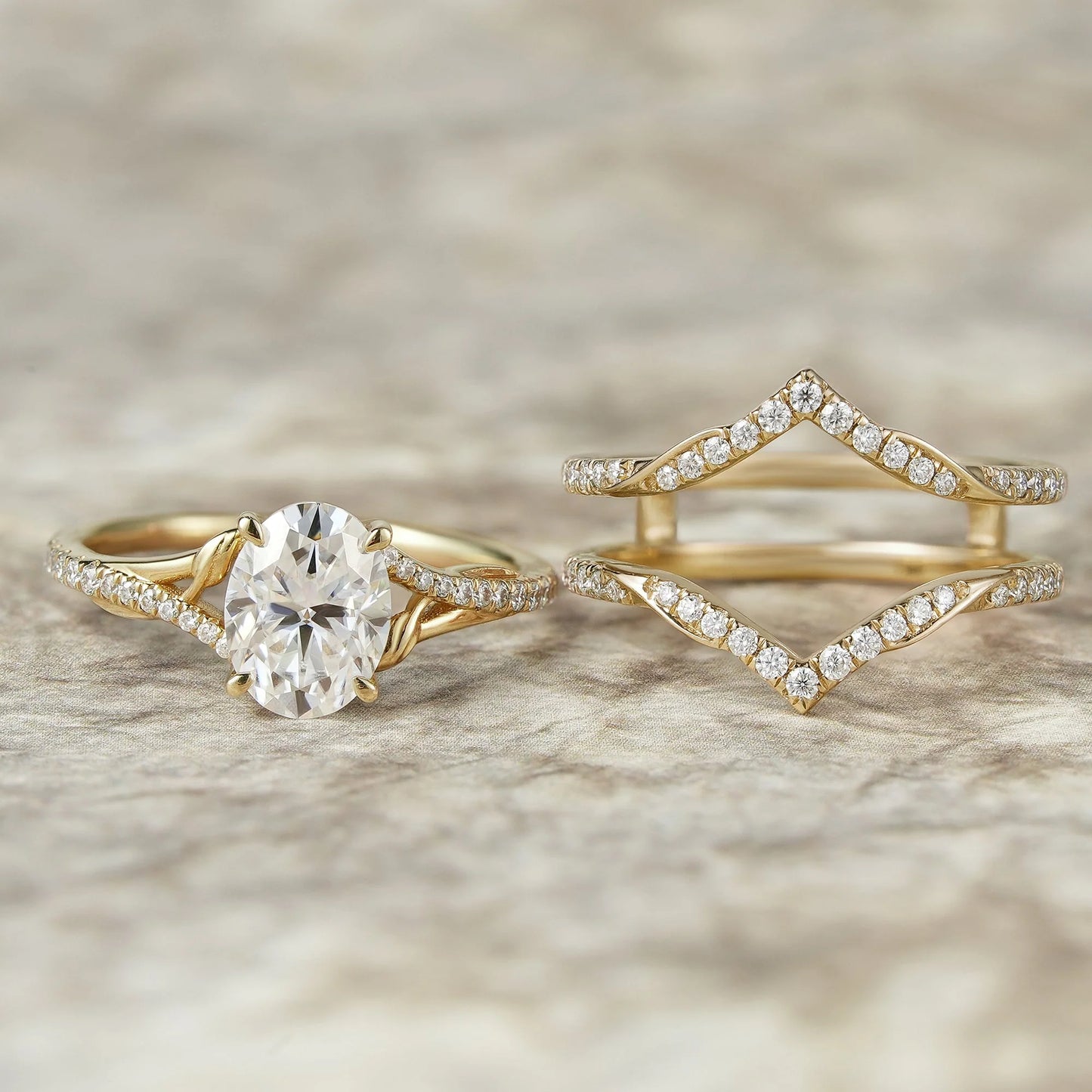 2pcs Oval-cut Moissanite Gold Ring set-Tindra