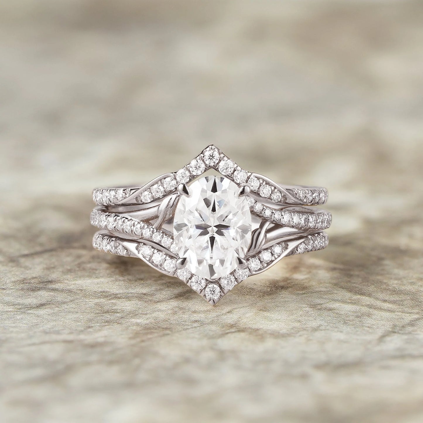 2pcs Oval-cut Moissanite Gold Ring set-Tindra