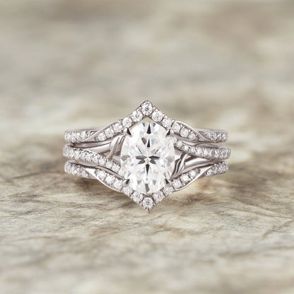 2pcs Oval-cut Moissanite Gold Ring set-Tindra
