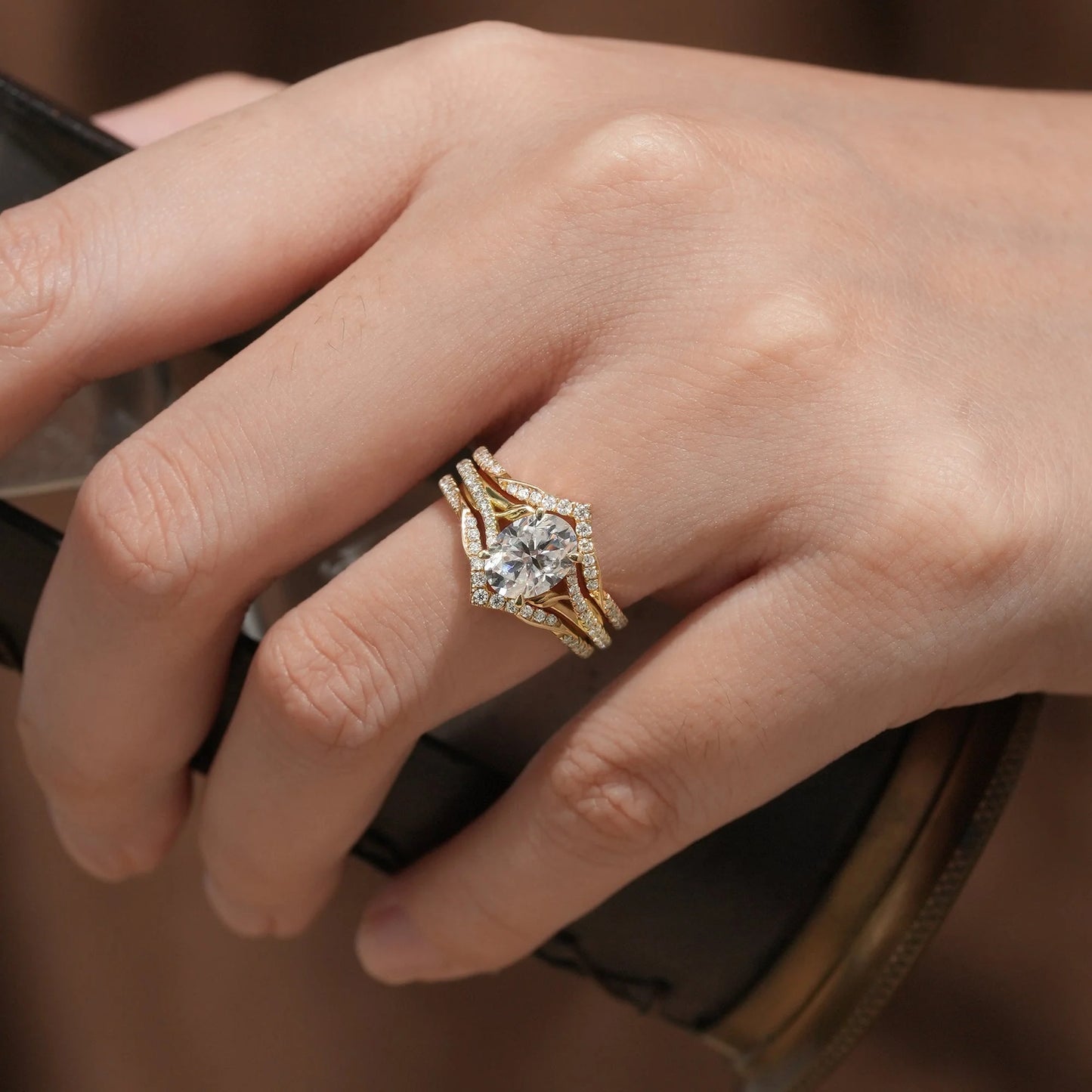 2pcs Oval-cut Moissanite Gold Ring set-Tindra