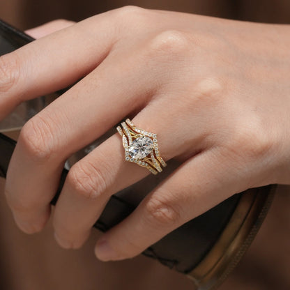 2pcs Oval-cut Moissanite Gold Ring set-Tindra