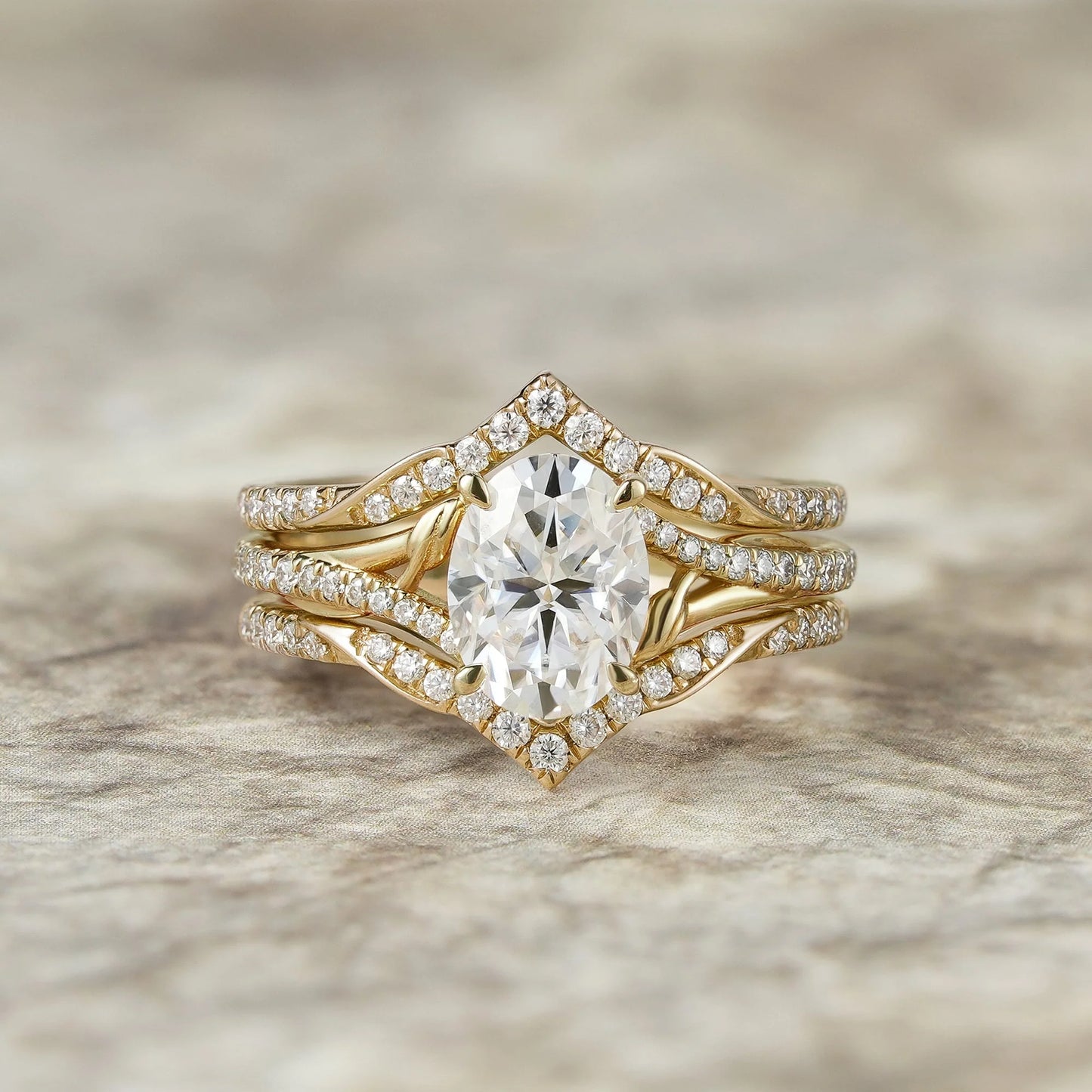 2pcs Oval-cut Moissanite Gold Ring set-Tindra