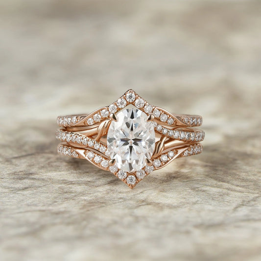 2pcs Oval-cut Moissanite Gold Ring set-Tindra