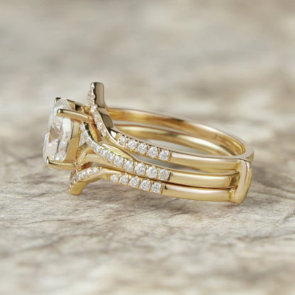 2pcs Oval-cut Moissanite Gold Ring set-Tindra