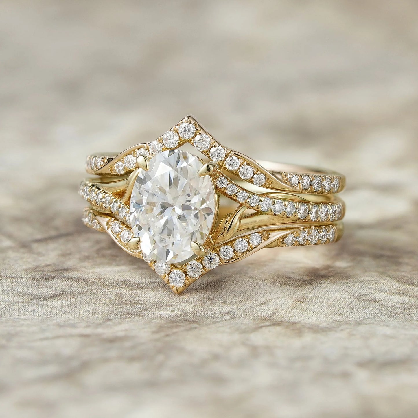 2pcs Oval-cut Moissanite Gold Ring set-Tindra