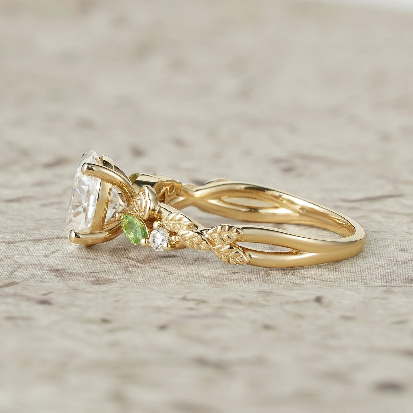 3-stone Moissanite & Peridot Rose Engagement Ring-Althea