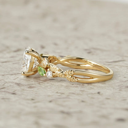 3-stone Moissanite & Peridot Rose Engagement Ring-Althea