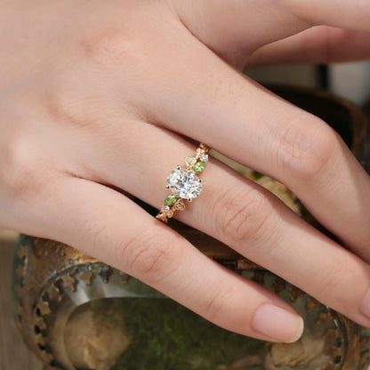 3-stone Moissanite & Peridot Rose Engagement Ring-Althea