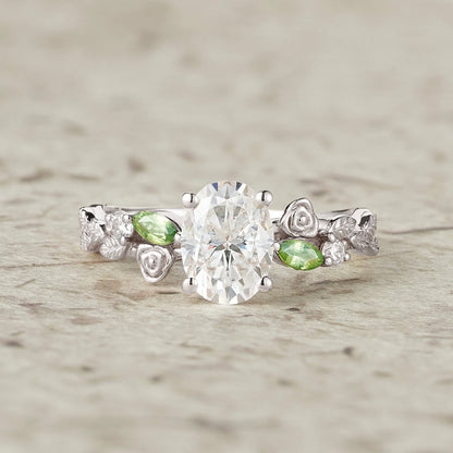 3-stone Moissanite & Peridot Rose Engagement Ring-Althea
