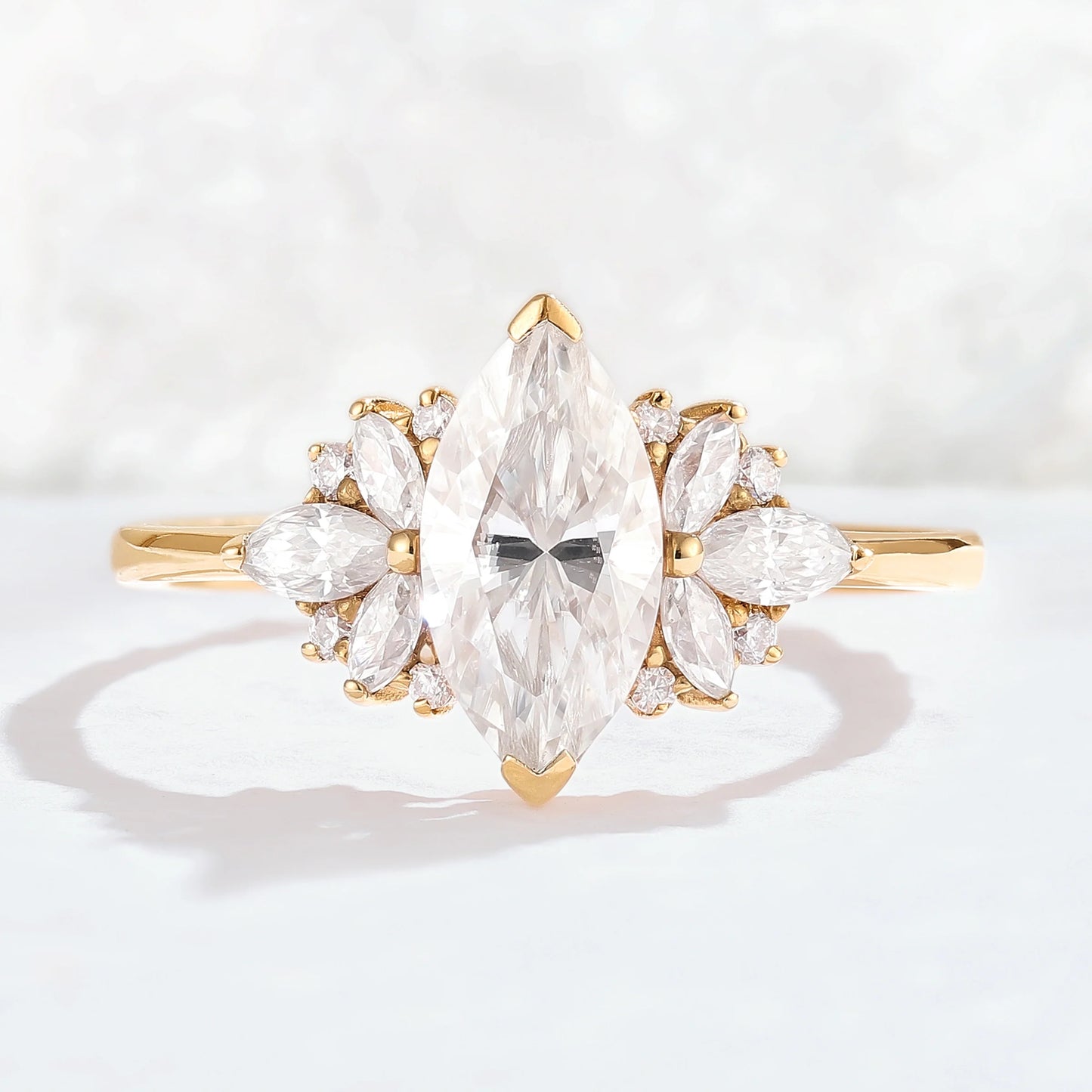 Cluster Marquise Cut Moissanite Petal Side Gemstone Ring