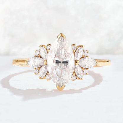 Cluster Marquise Cut Moissanite Petal Side Gemstone Ring