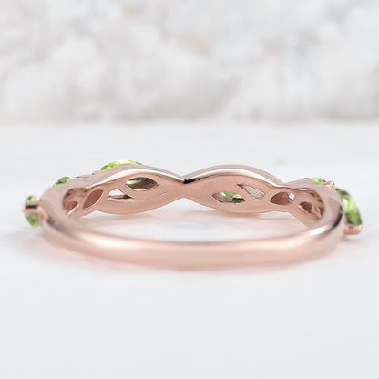 Nature August Birthstone Peridot Braidal Stack 14K Rose Gold Ring