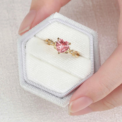 Nature Inspired Heart Cut Pink Sapphire Leafy Gemstone Ring