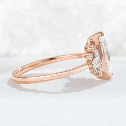 Cluster Marquise Cut Moissanite Petal Side Gemstone Ring