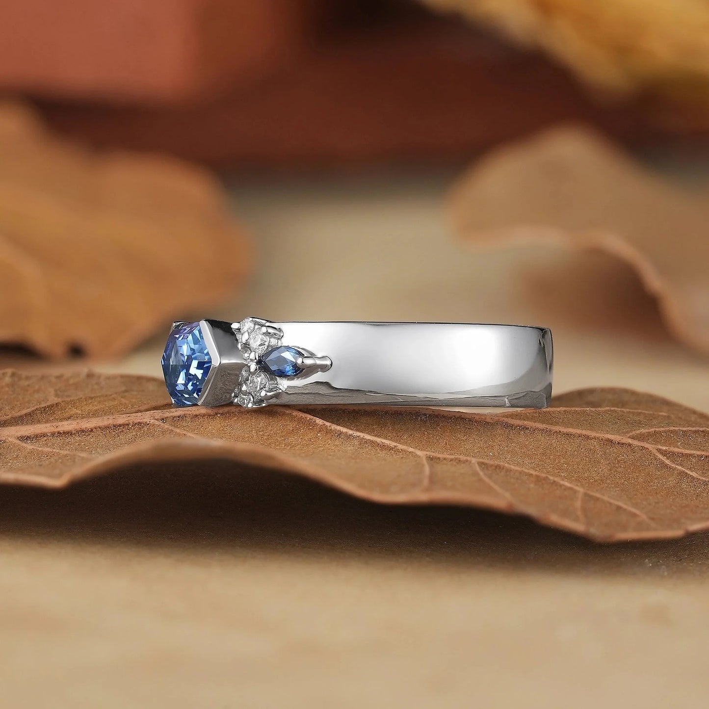 5x9mm Long Hexagon Cocktail Sapphire Cluster Men's Band-Noah