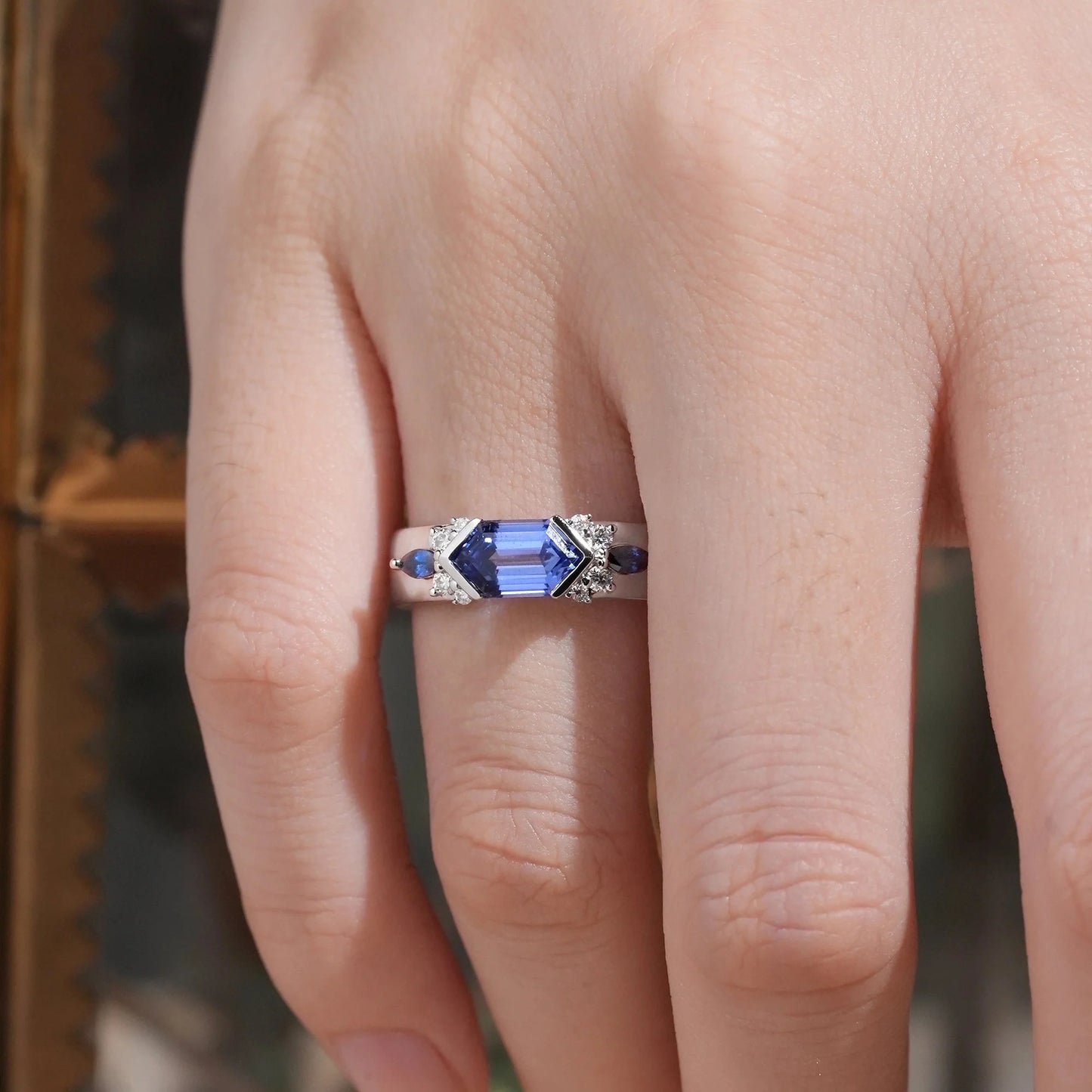 5x9mm Long Hexagon Cocktail Sapphire Cluster Men's Band-Noah