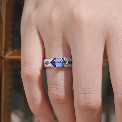 5x9mm Long Hexagon Cocktail Sapphire Cluster Men's Band-Noah