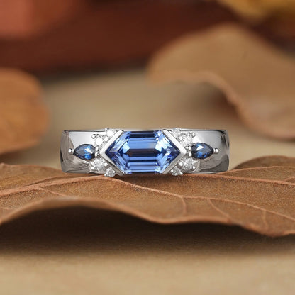 5x9mm Long Hexagon Cocktail Sapphire Cluster Men's Band-Noah