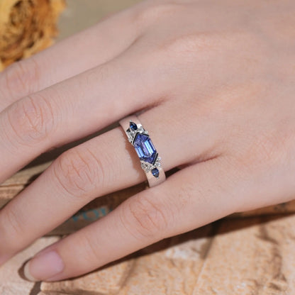 5x9mm Long Hexagon Cocktail Sapphire Cluster Men's Band-Noah