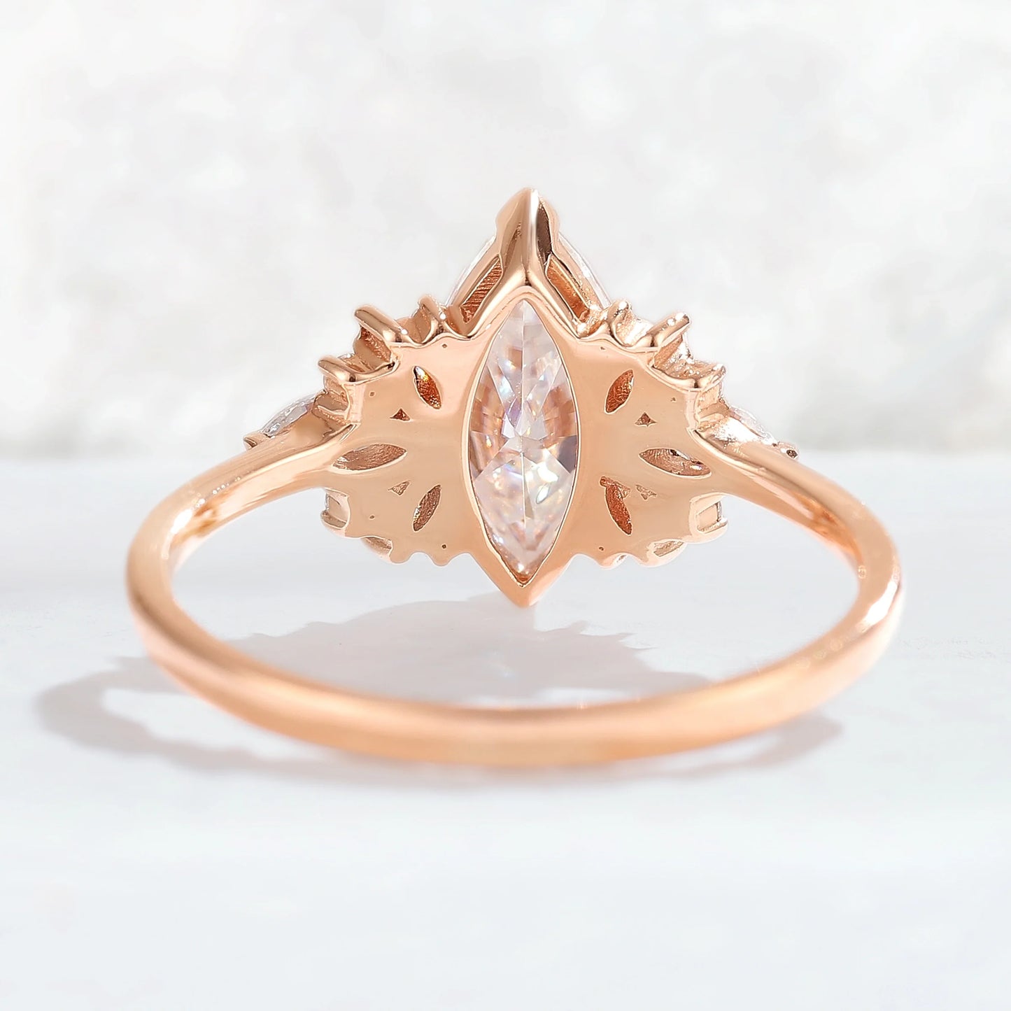 Cluster Marquise Cut Moissanite Petal Side Gemstone Ring