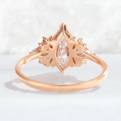Cluster Marquise Cut Moissanite Petal Side Gemstone Ring