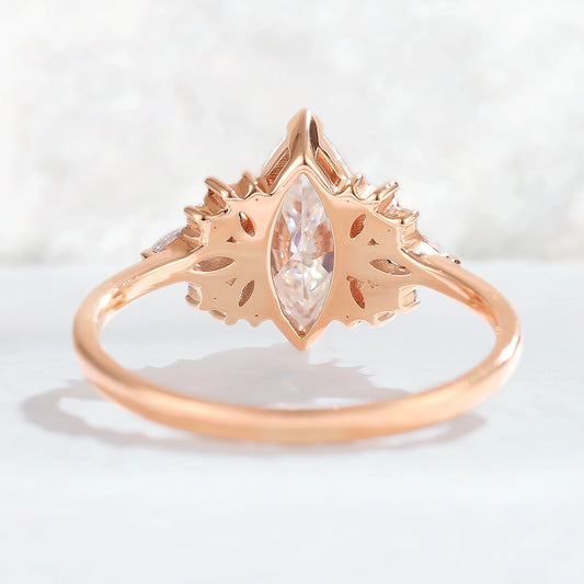Cluster Marquise Cut Moissanite Petal Side Gemstone Ring
