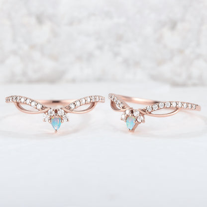 Unique Pear Shaped Opal Silver Handmade Stacking Ring