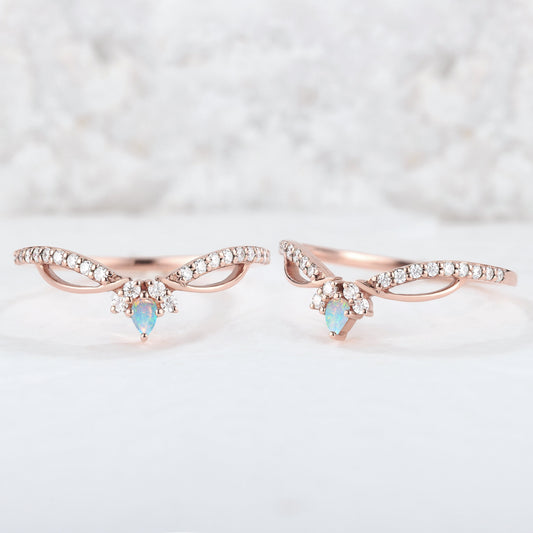 Unique Pear Shaped Opal Silver Handmade Stacking Ring