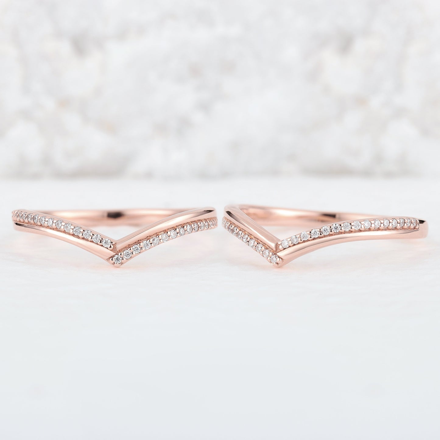 Classic Chevron Round Moissanite Silver Stacking Ring