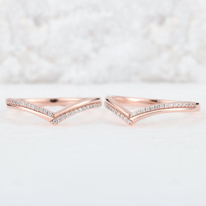 Classic Chevron Round Moissanite Silver Stacking Ring