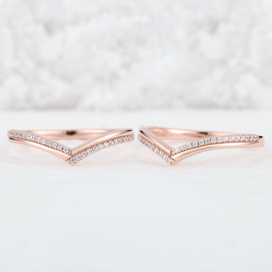Classic Chevron Round Moissanite Silver Stacking Ring