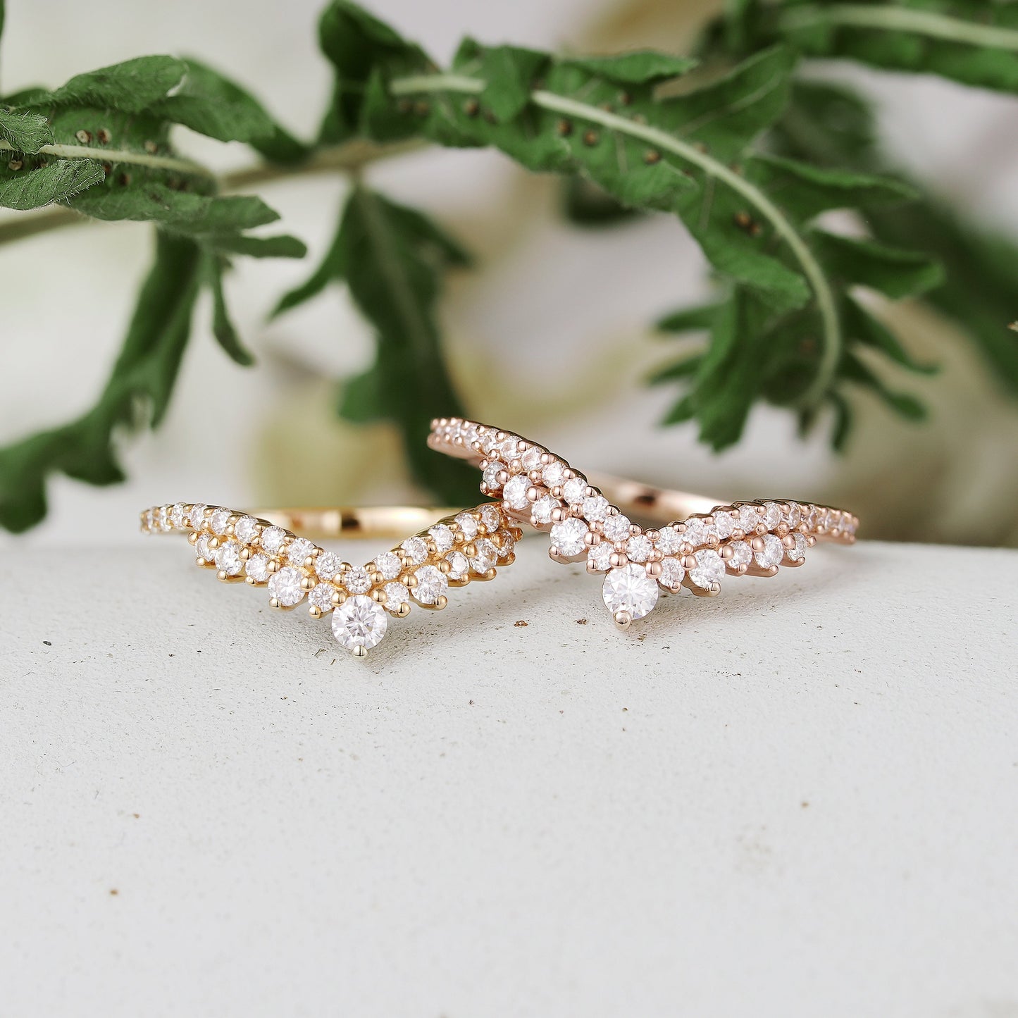 Deep Chevron Moissanite Silver Stacking Ring