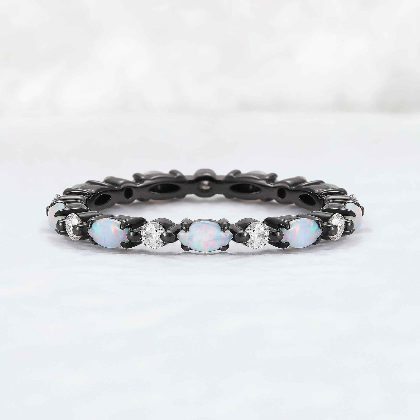 Black Gold Marquise Shaped Natural Opal Stacking Ring