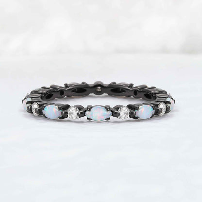Black Gold Marquise Shaped Natural Opal Stacking Ring