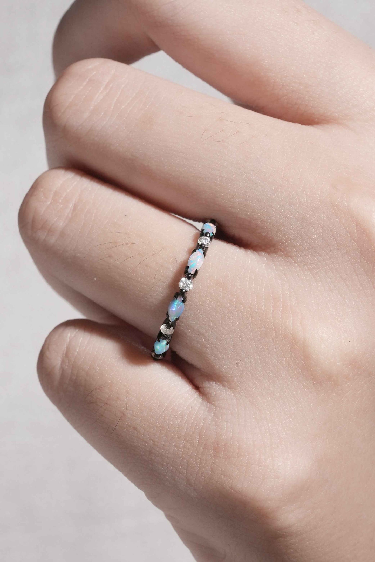 Black Gold Marquise Shaped Natural Opal Stacking Ring