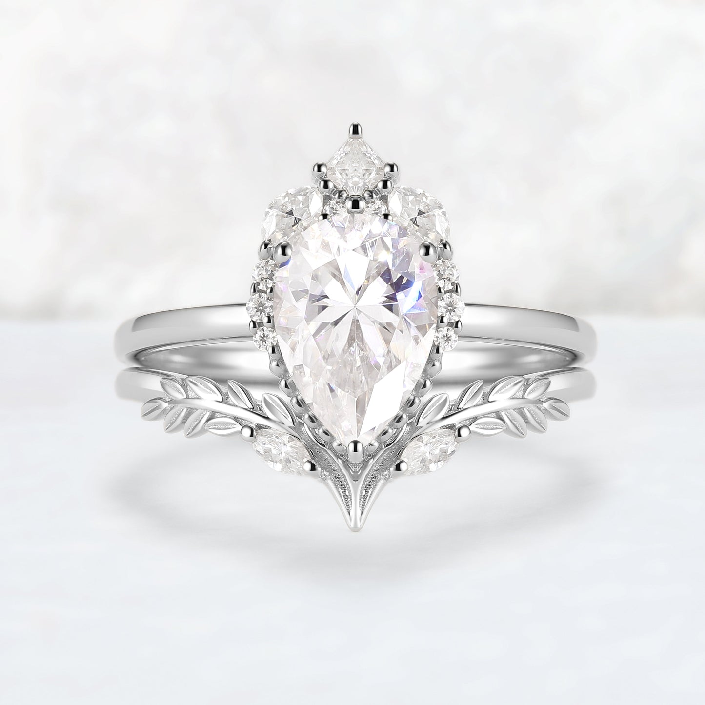 Charlotte Pear Cut Moissanite Gemstone Ring Set 2pcs