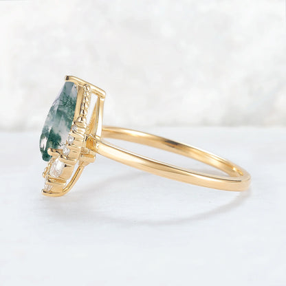 Charlotte Pear Cut Moss Agate Gemstone Ring