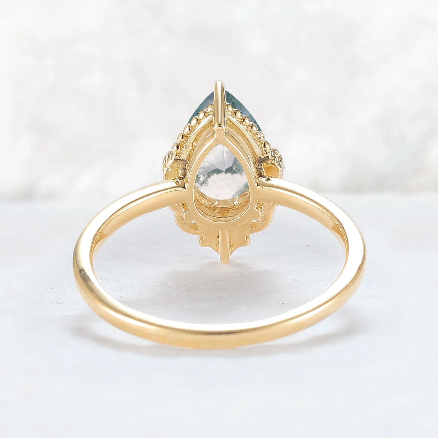 Charlotte Pear Cut Moss Agate Gemstone Ring