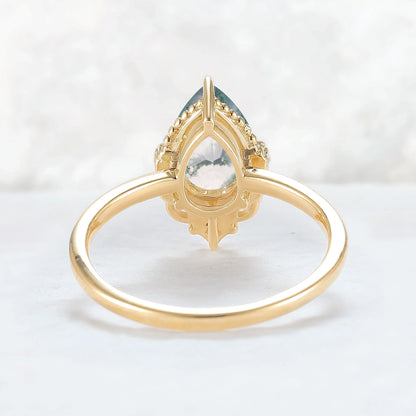 Charlotte Pear Cut Moss Agate Gemstone Ring