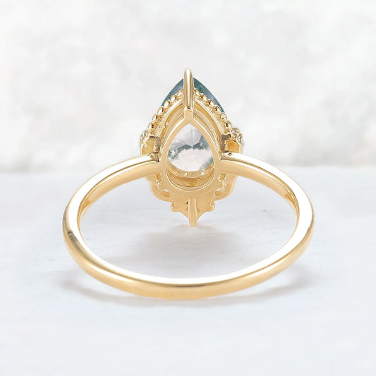 Charlotte Pear Cut Moss Agate Gemstone Ring