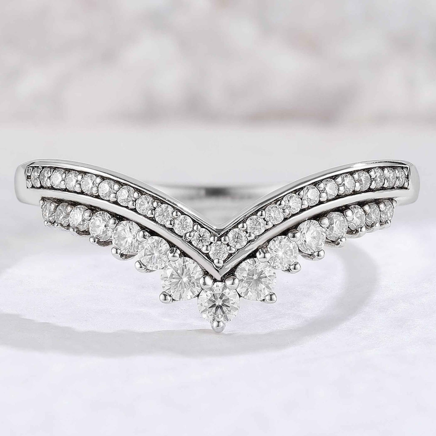 Chevron Round Cut Moissanite Stacking Silver Stacking Ring