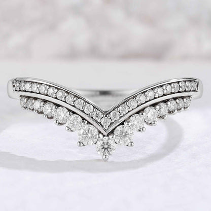 Chevron Round Cut Moissanite Stacking Silver Stacking Ring