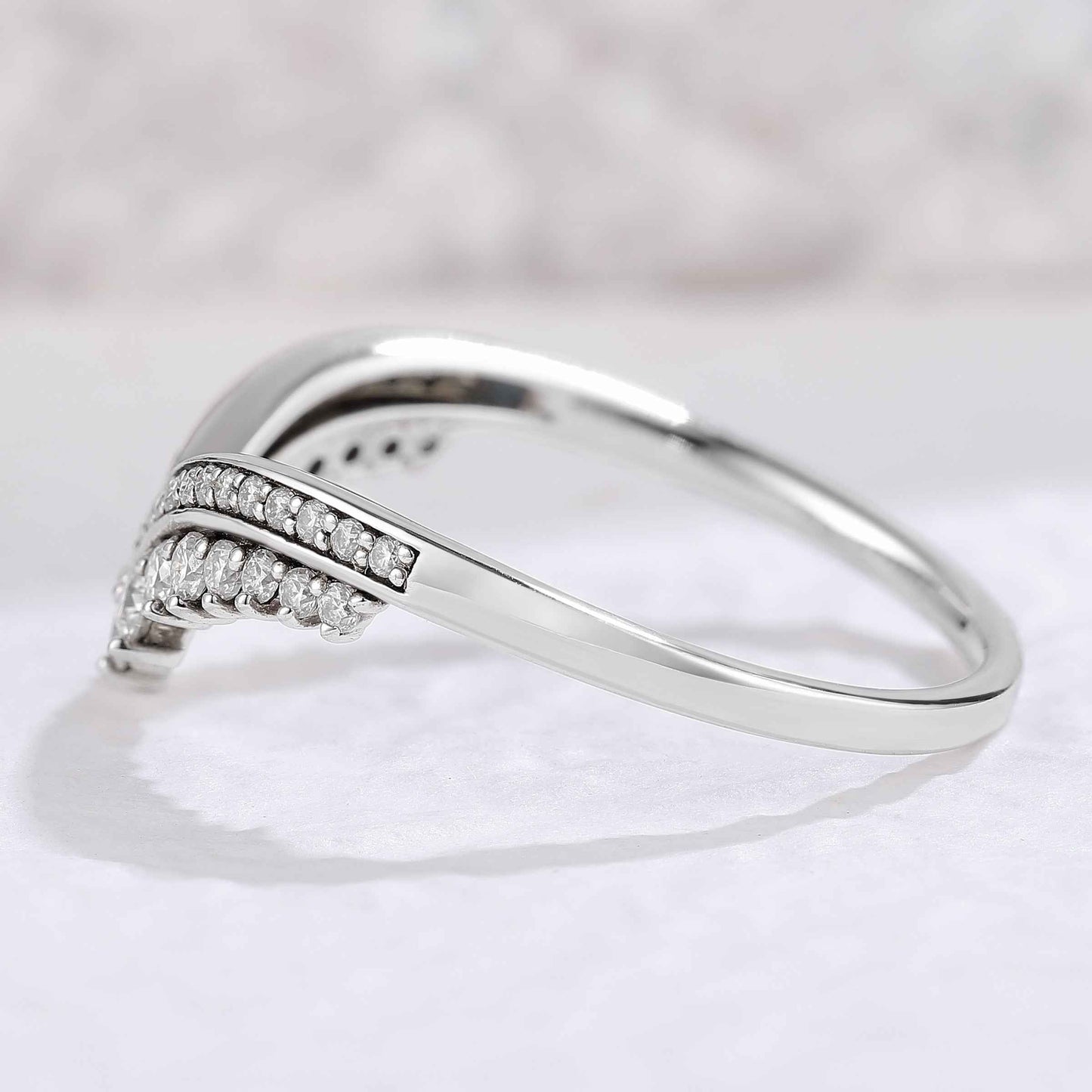 Chevron Round Cut Moissanite Stacking Silver Stacking Ring