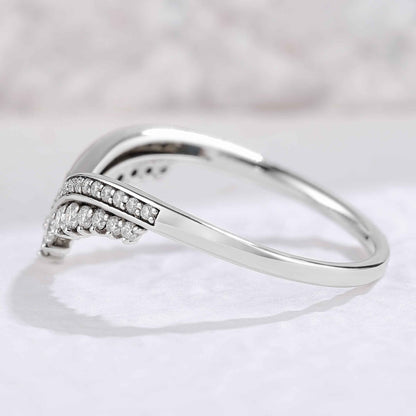 Chevron Round Cut Moissanite Stacking Silver Stacking Ring