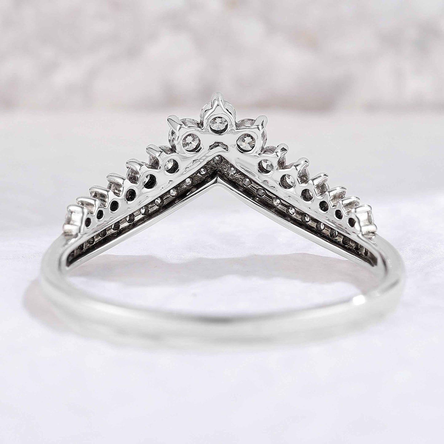 Chevron Round Cut Moissanite Stacking Silver Stacking Ring