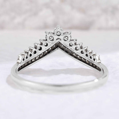 Chevron Round Cut Moissanite Stacking Silver Stacking Ring