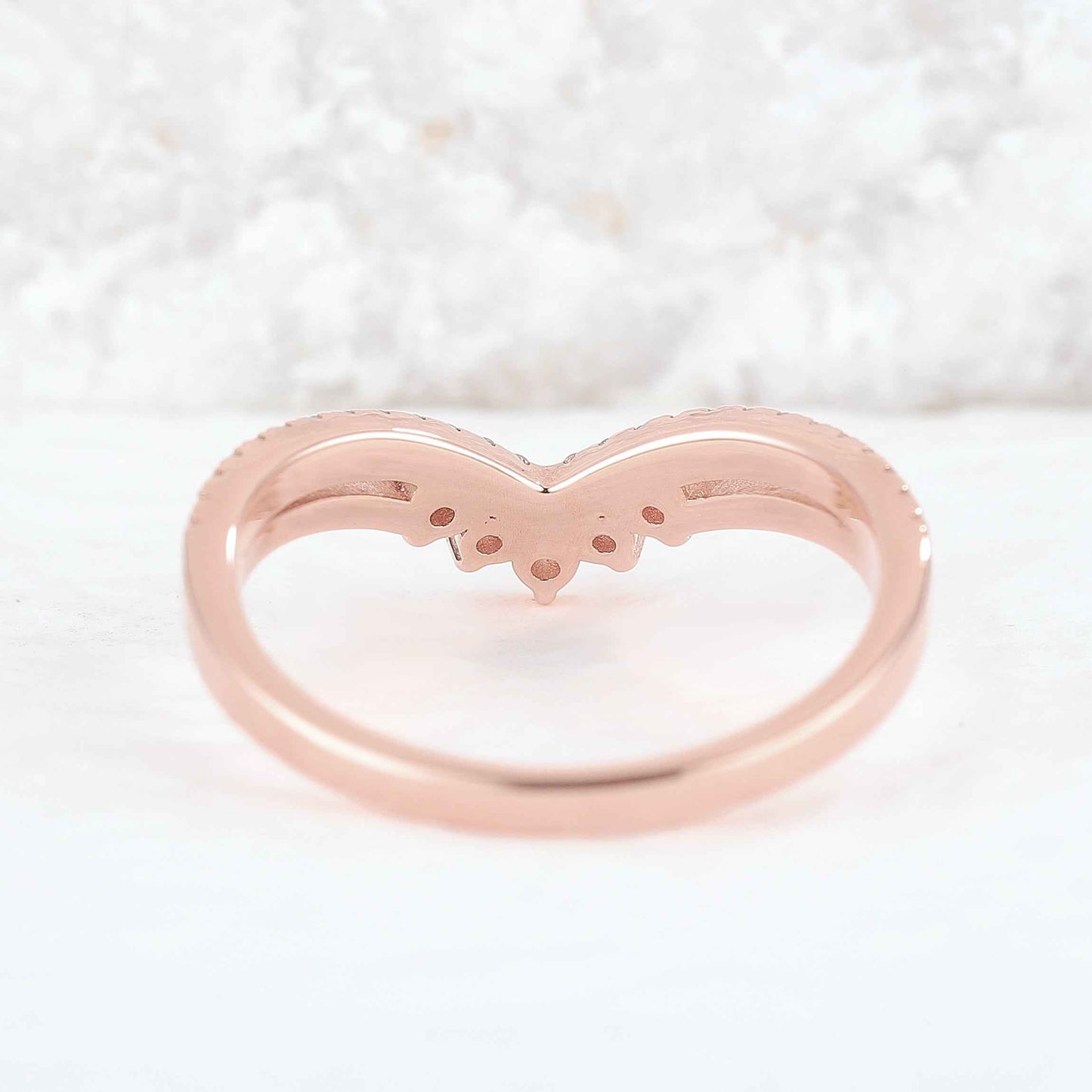 Chevron Round Cut Moissanite Silver Stacking Ring