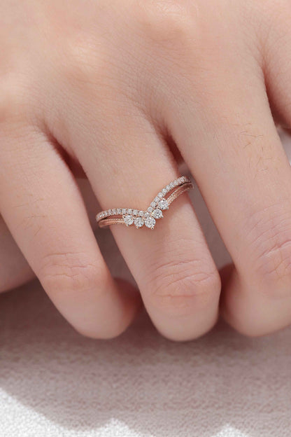 Chevron Round Cut Moissanite Silver Stacking Ring